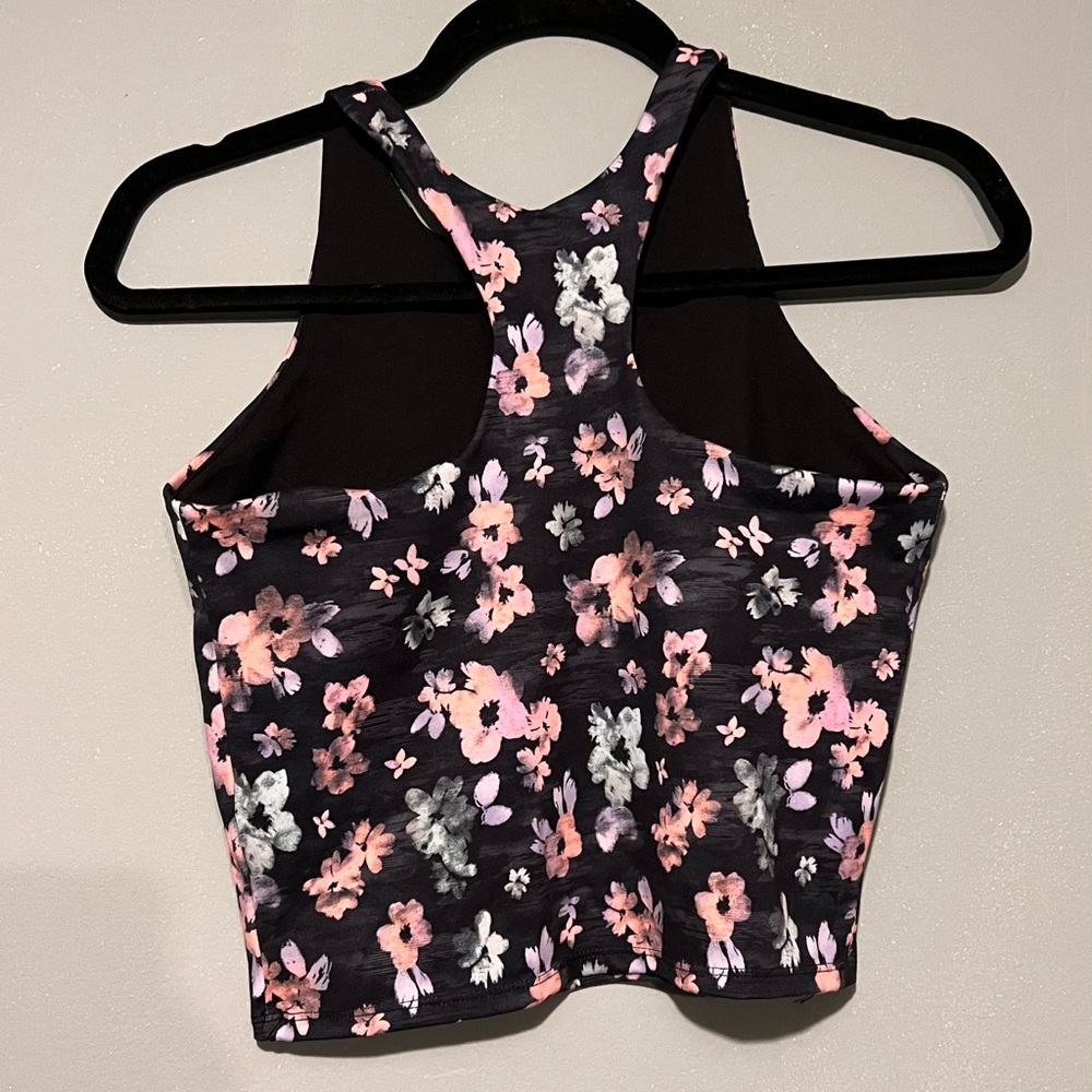 Tek Gear Black and Pink Floral Crop Top